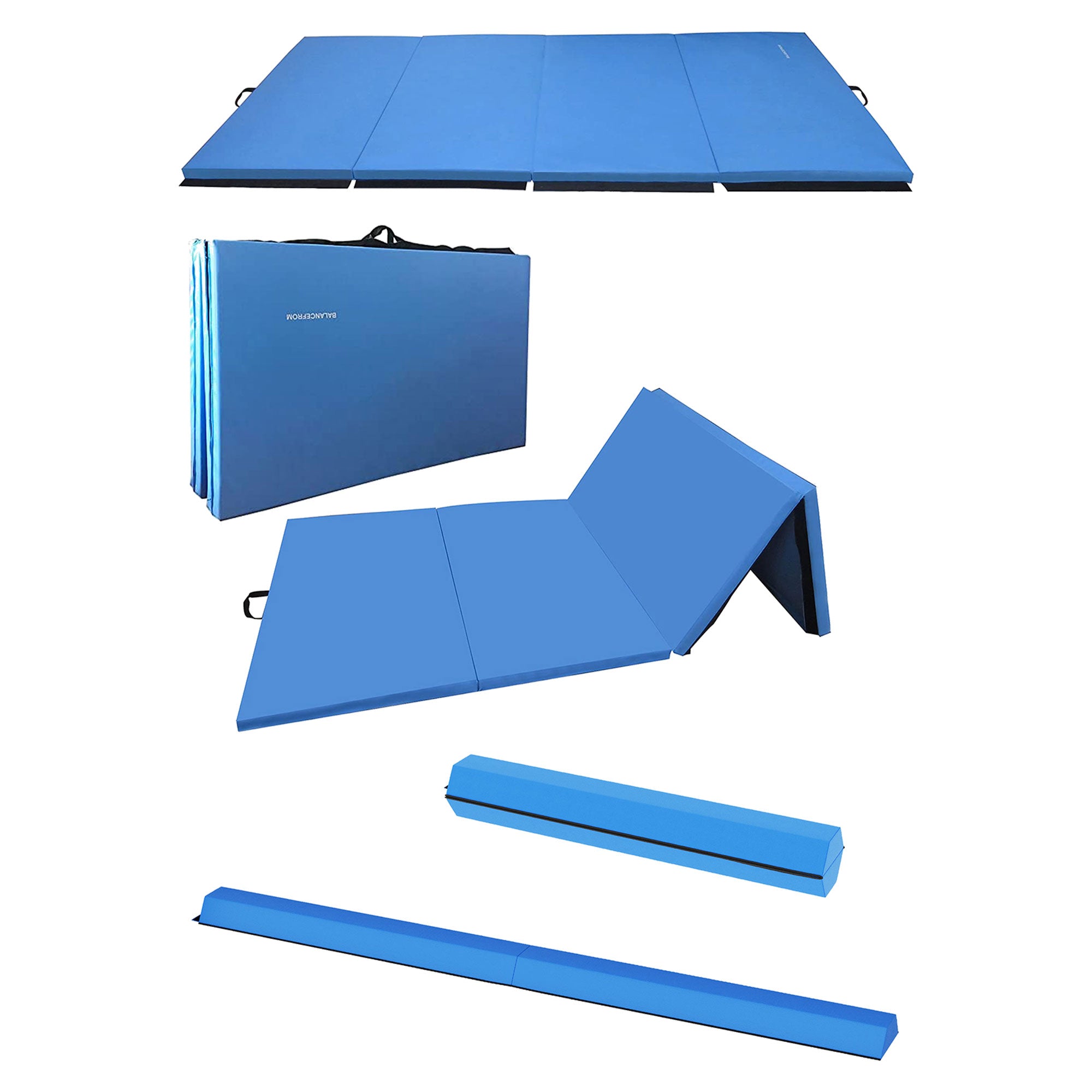 BalanceFrom Fitness All Purpose Mat with 8 Ft Balance Beam Gymnastic Set, Blue