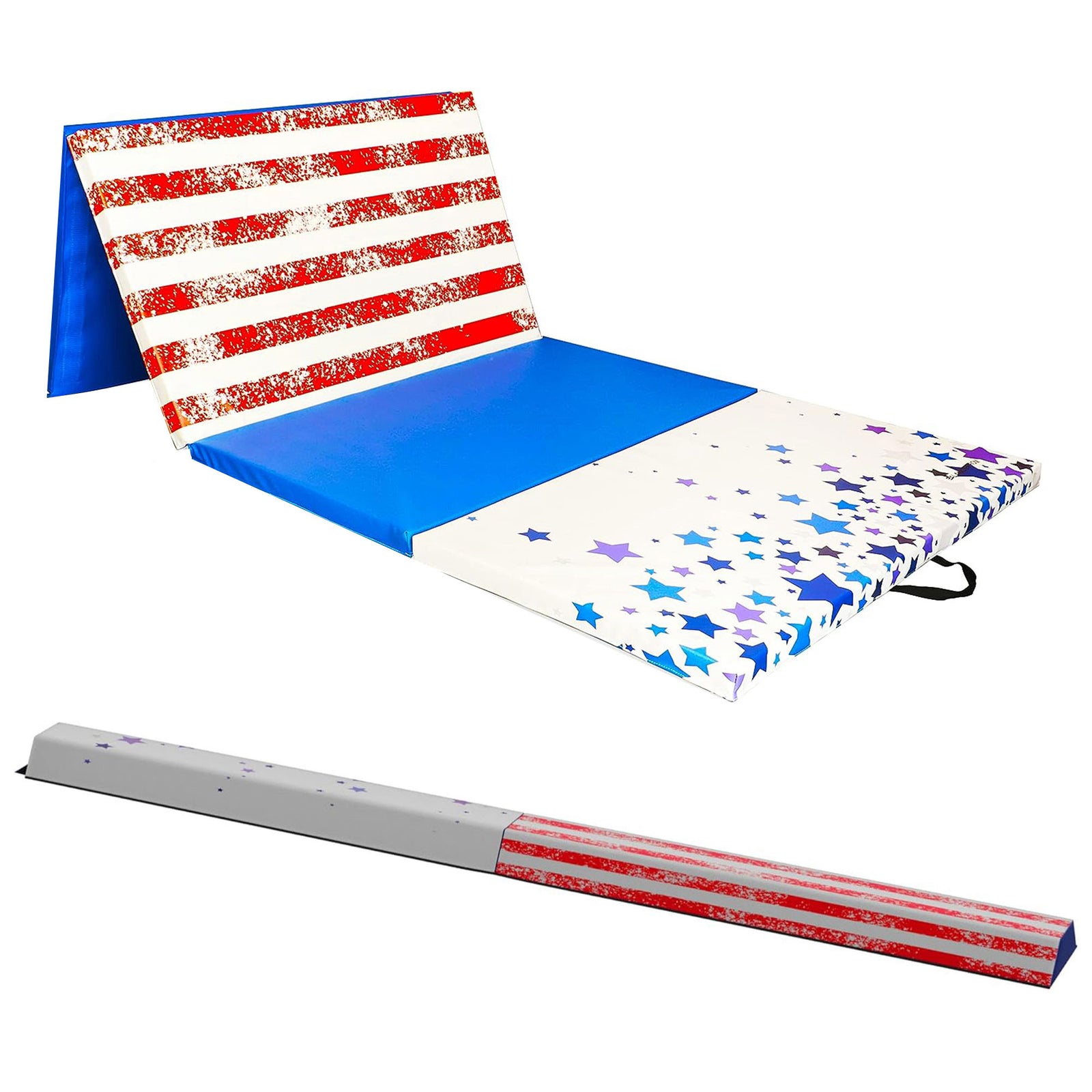 BalanceFrom Fitness All Purpose Mat with Balance Beam Gymnastic Set, Star/Stripe - VMInnovations