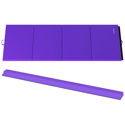 BalanceFrom Fitness All Purpose Mat with 8 Ft Balance Beam Gymnastic Set, Purple