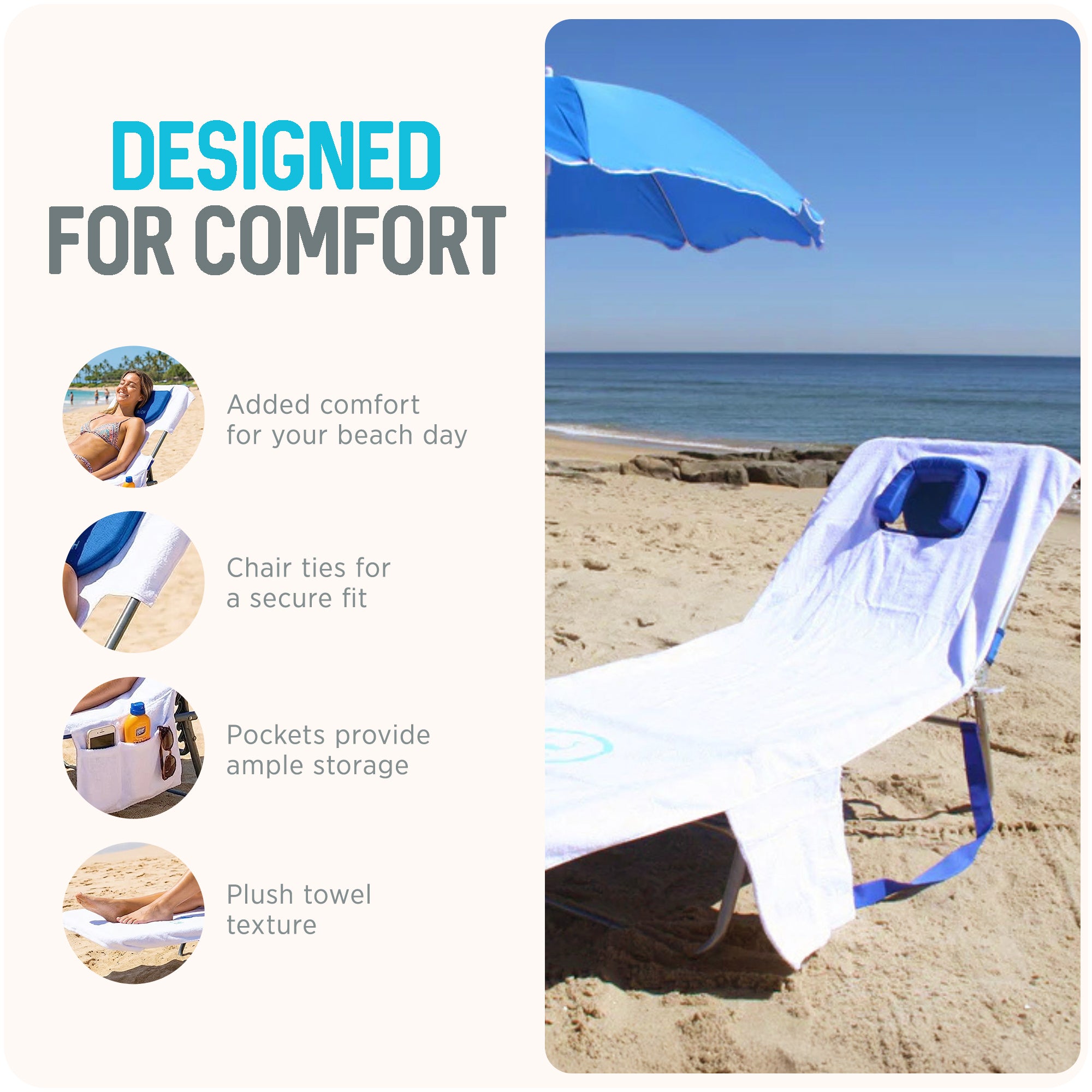Ostrich Custom Fitted Beach Towel designed for Ostrich 3n1 Beach Chair(Open Box) - VMInnovations