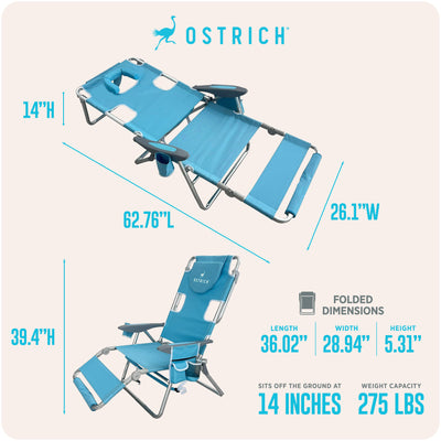 Ostrich The Backpack 3N1 Portable Chair Cooler Bag & Reclining Lounger, Lt Blue