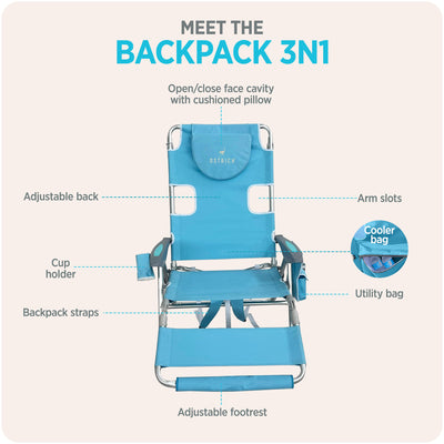 Ostrich The Backpack 3N1 Lounge Chair with Rear Cooler Bag & Custom Fitted Towel