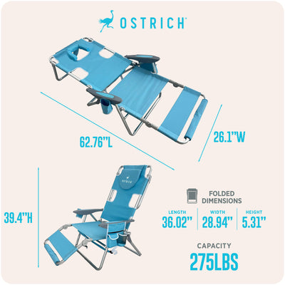 Ostrich The Backpack 3N1 Lounge Chair with Rear Cooler Bag & Custom Fitted Towel