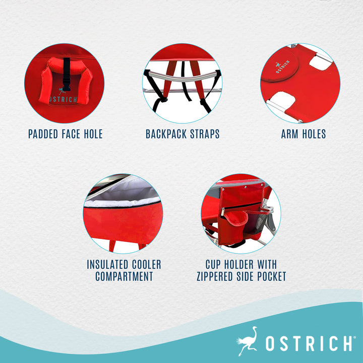 Deltess Ostrich 3 In 1 Portable Chair Cooler Bag & Reclining Lounger, Red (Used)