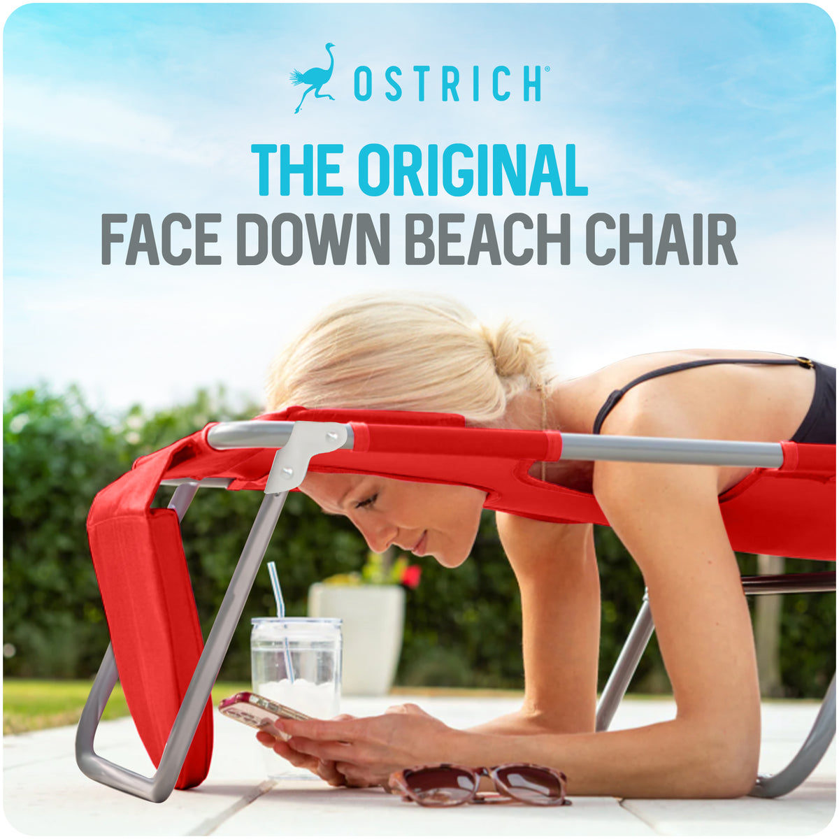 Ostrich The Backpack 3N1 Portable Chair Cooler Bag & Reclining Lounger, Red