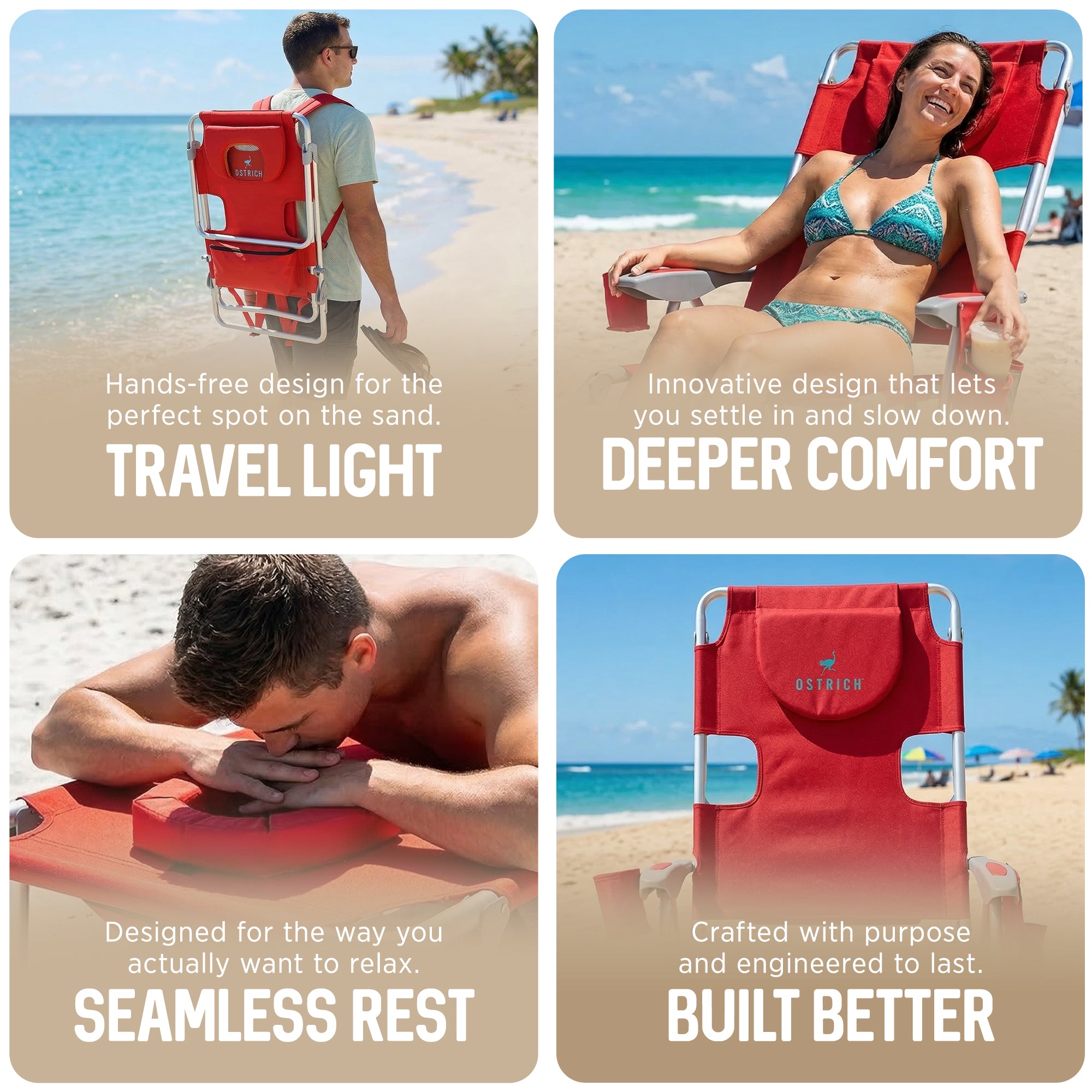 Ostrich The Backpack 3N1 Lounge Chair with Rear Cooler Bag & Custom Fitted Towel