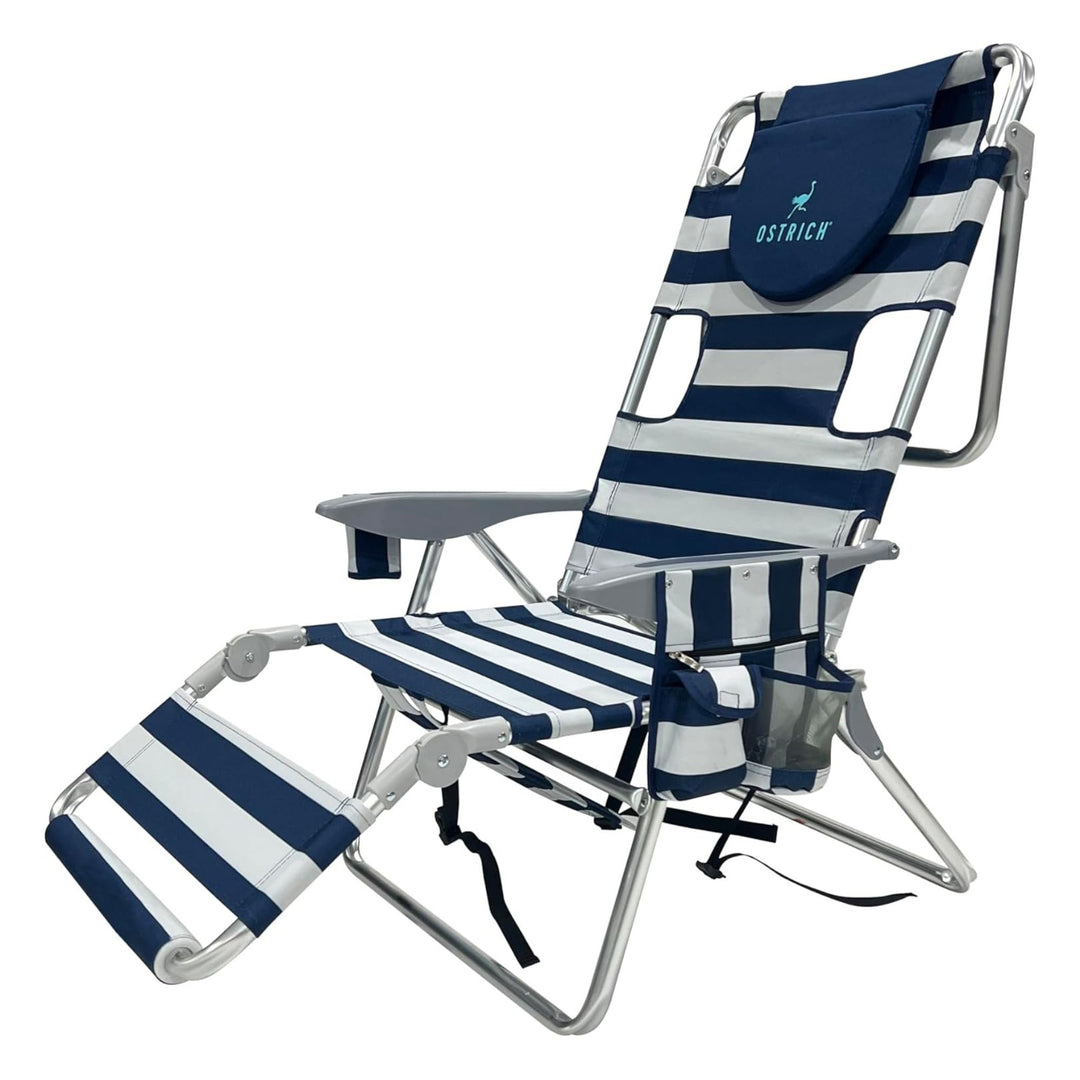 Deltess Ostrich 3 In 1 Portable Reclining Lounger, Blue/White (Open Box)