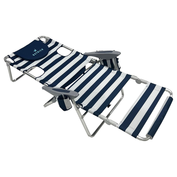Deltess Ostrich 3 In 1 Portable Reclining Lounger, Blue/White (Open Box)