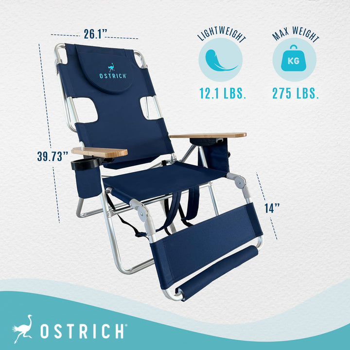 Deltess Ostrich 3 In 1 Portable Reclining Lounger, Navy Blue (Open Box)
