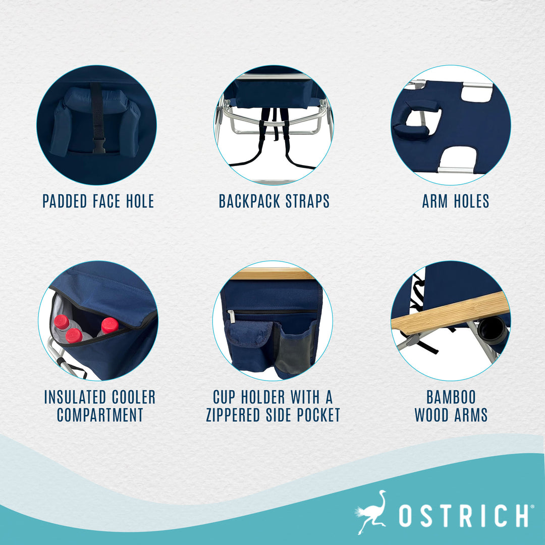 Deltess Ostrich 3 In 1 Portable Reclining Lounger, Navy Blue (Open Box)