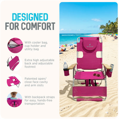 Ostrich The Woody Backpack 3N1 Chair Cooler Bag & Reclining Lounger, Pink