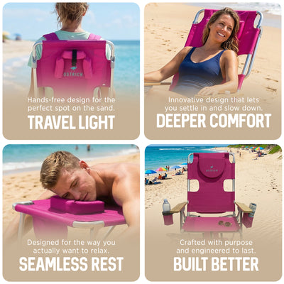 Ostrich The Woody Backpack 3N1 Chair Cooler Bag & Reclining Lounger, Pink