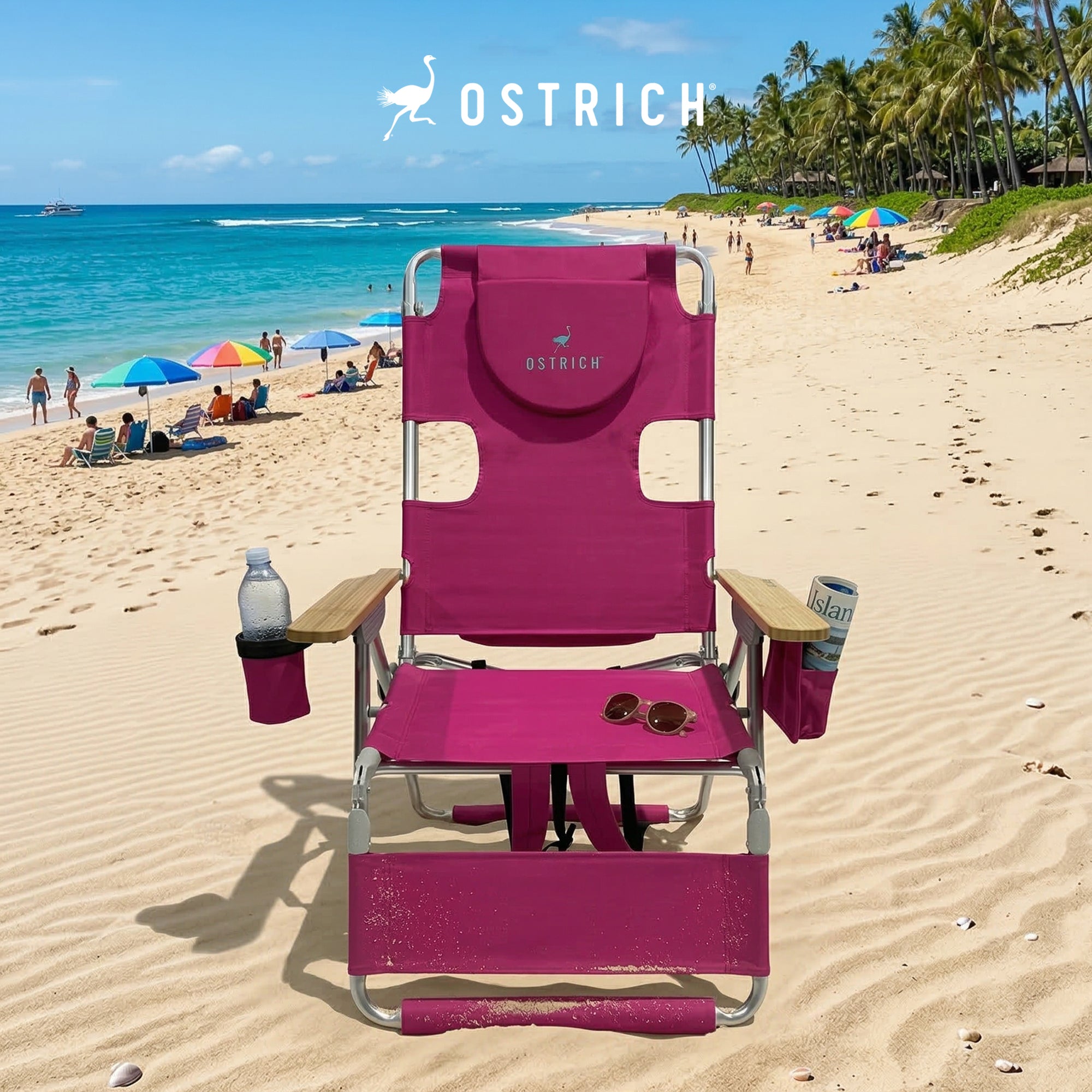 Ostrich The Woody Backpack 3N1 Chair Cooler Bag & Reclining Lounger, Pink