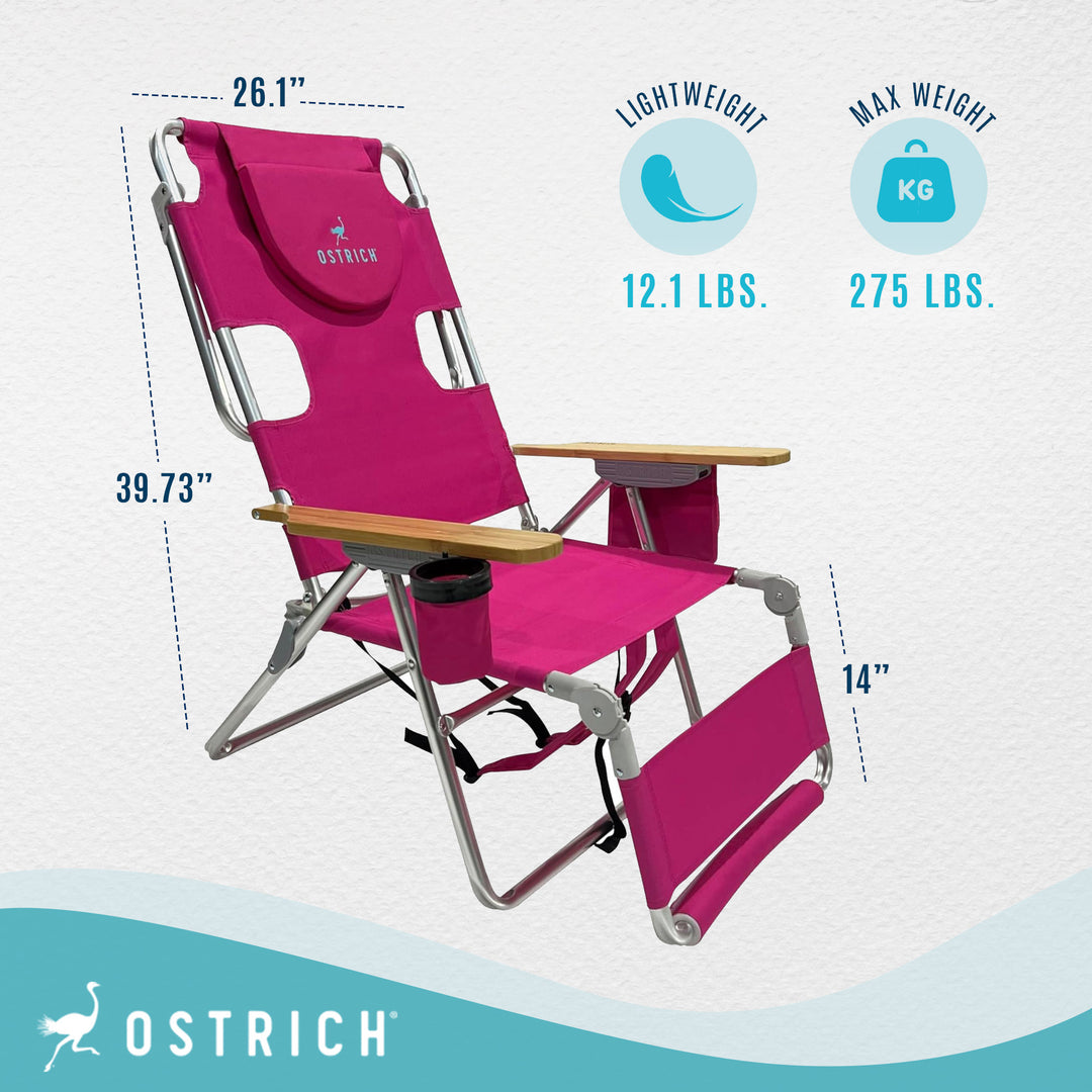 Ostrich 3 In 1 Portable Chair Cooler Bag & Reclining Lounger, Pink (Used)