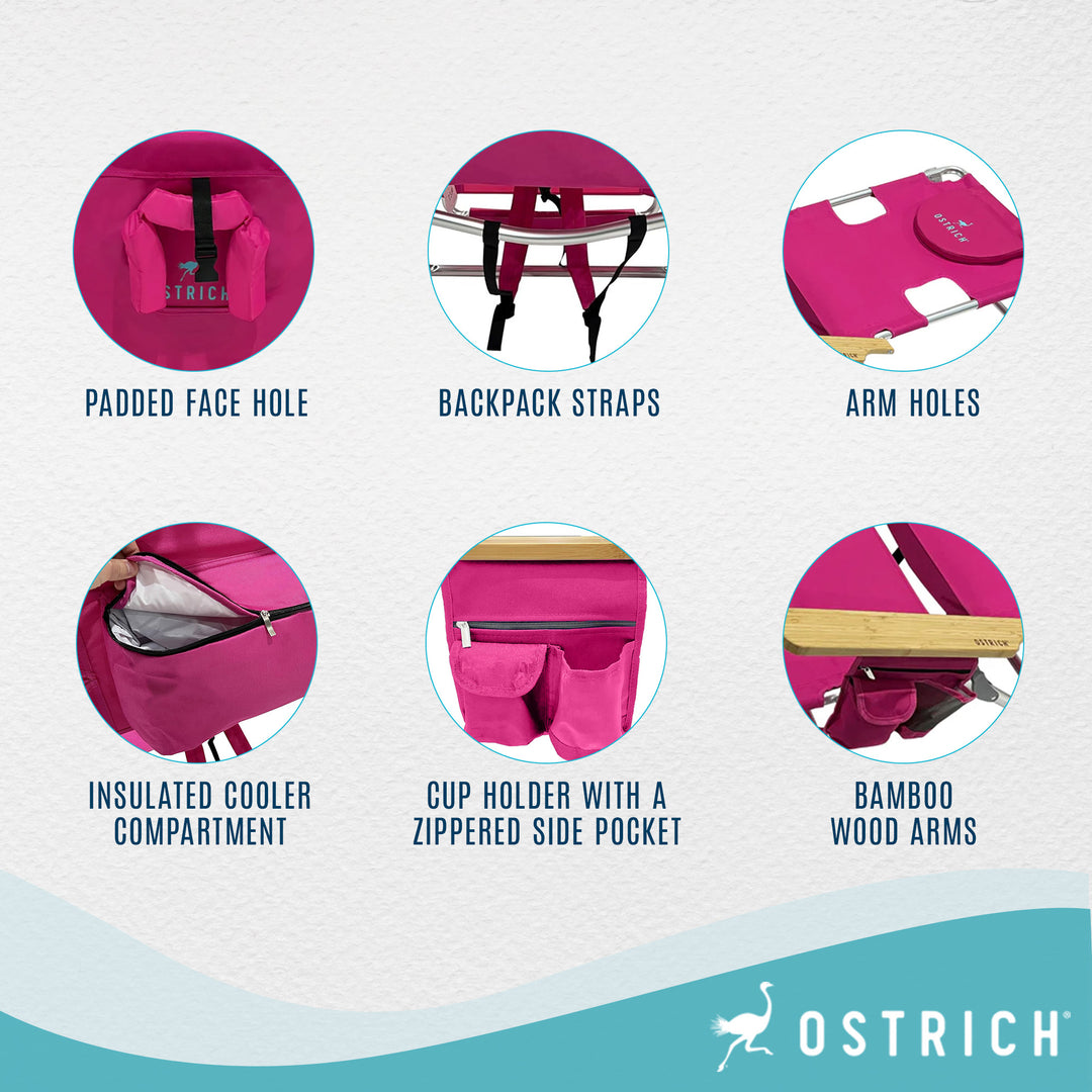 Ostrich 3 In 1 Portable Chair Cooler Bag & Reclining Lounger, Pink (Used)