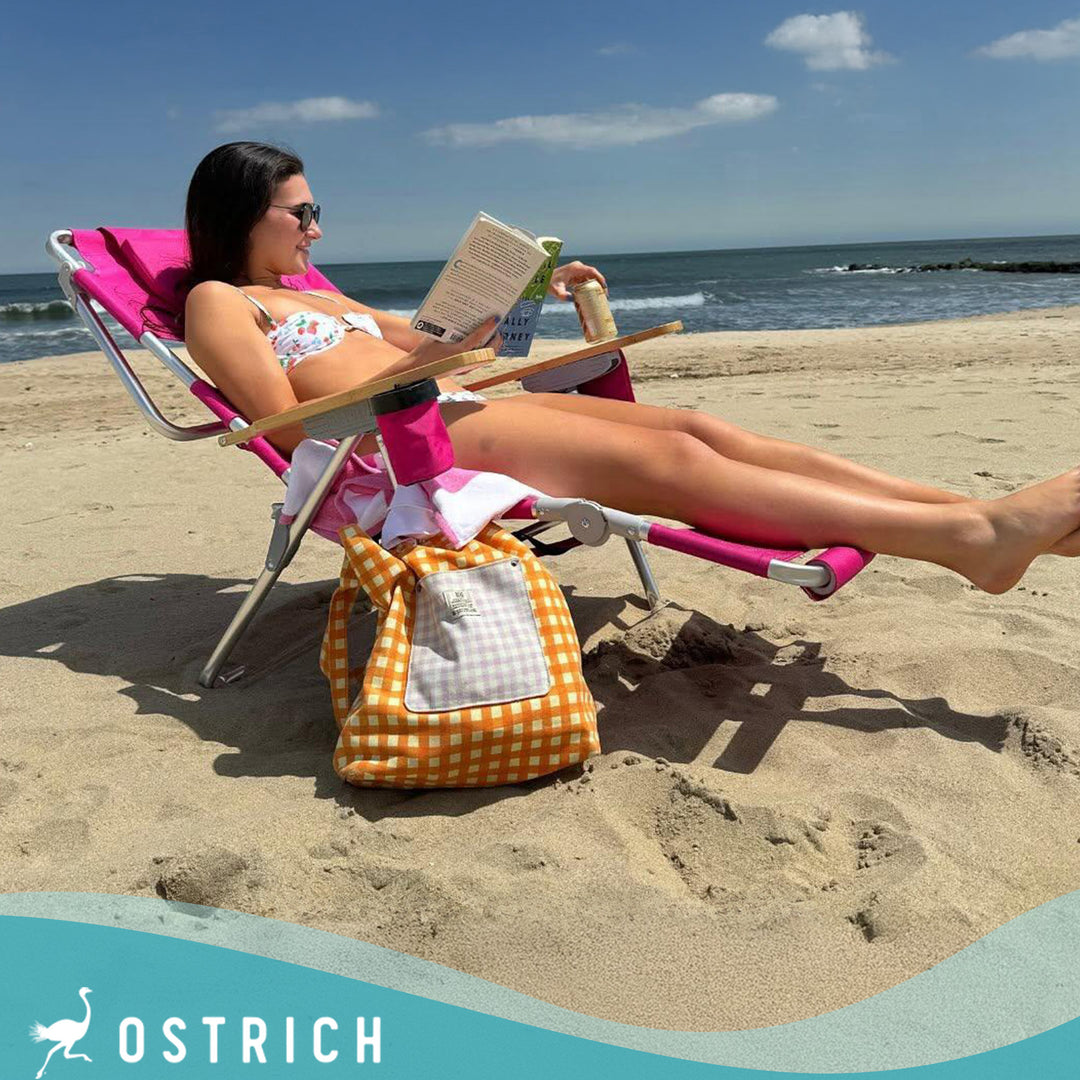 Ostrich 3 In 1 Portable Chair Cooler Bag & Reclining Lounger, Pink (Used)