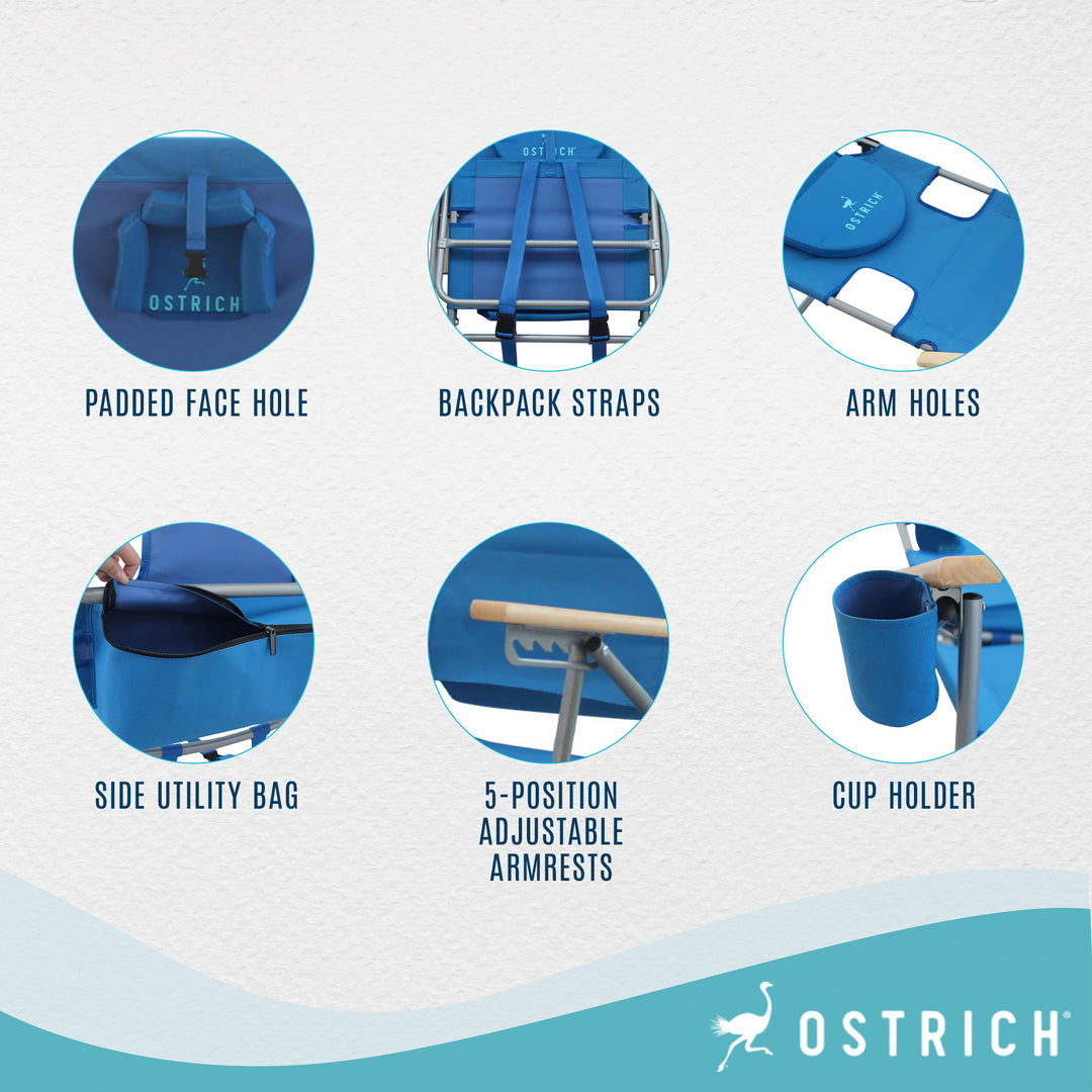 Ostrich Midsize Face Down Backpack Beach Chair with Face Hole, Blue (Open Box)