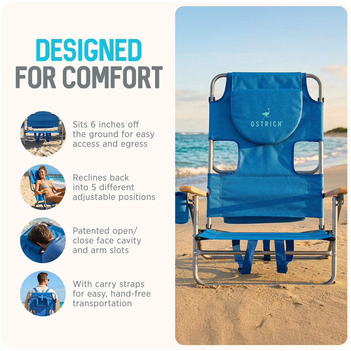 Ostrich Midsize Face Down Backpack Beach Chair with Face Hole, Blue (Open Box)