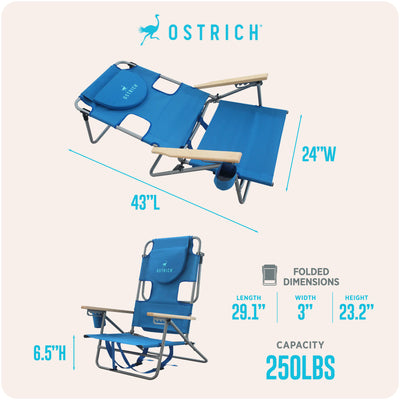 Ostrich Midsize Face Down Backpack Beach Chair with Face Hole, Blue (Open Box)