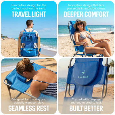 Ostrich Midsize Face Down Backpack Beach Chair with Face Hole, Blue (Open Box)