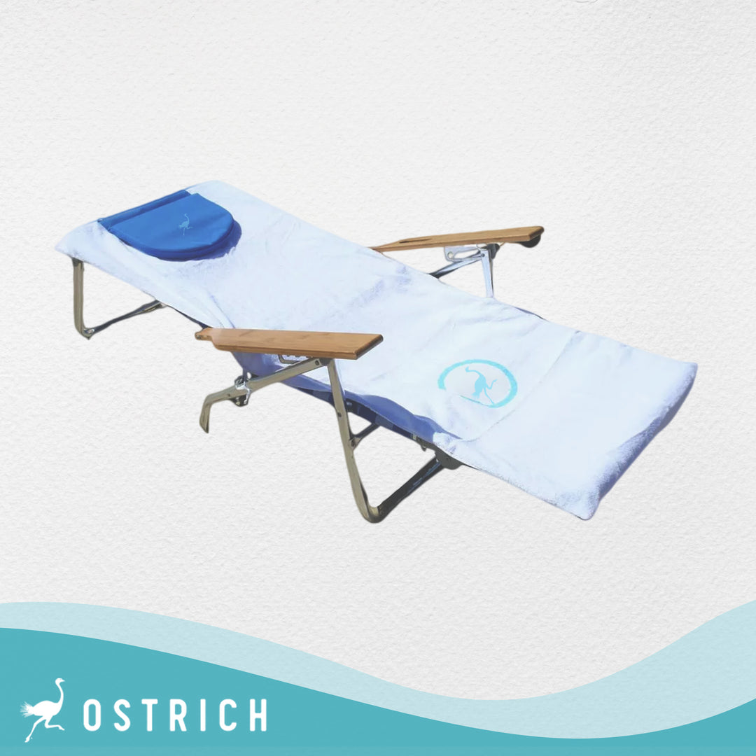 Ostrich Cutsom Fitted Beach Towel designed to fit on Chaise Lounge Beach Chairs