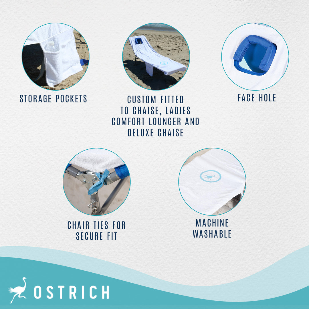 Ostrich Cutsom Fitted Beach Towel designed to fit on Chaise Lounge Beach Chairs - VMInnovations