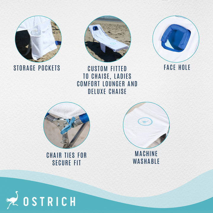 Ostrich Cutsom Fitted Beach Towel designed to fit on Chaise Lounge Beach Chairs - VMInnovations