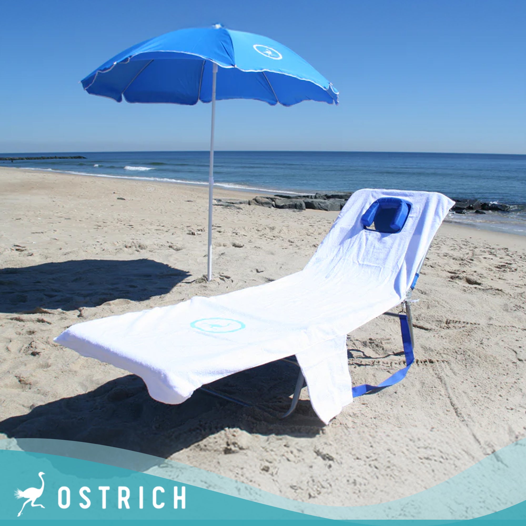 Ostrich The Original Chaise Lounge Portable Beach Chair & Custom Fitted Towel - VMInnovations