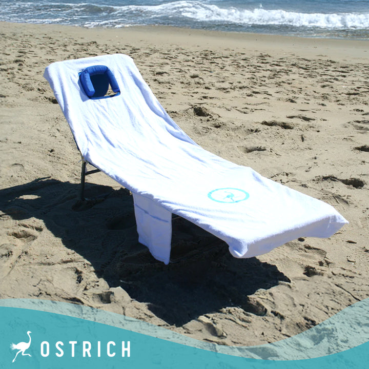 Ostrich Cutsom Fitted Beach Towel designed to fit on Chaise Lounge Beach Chairs