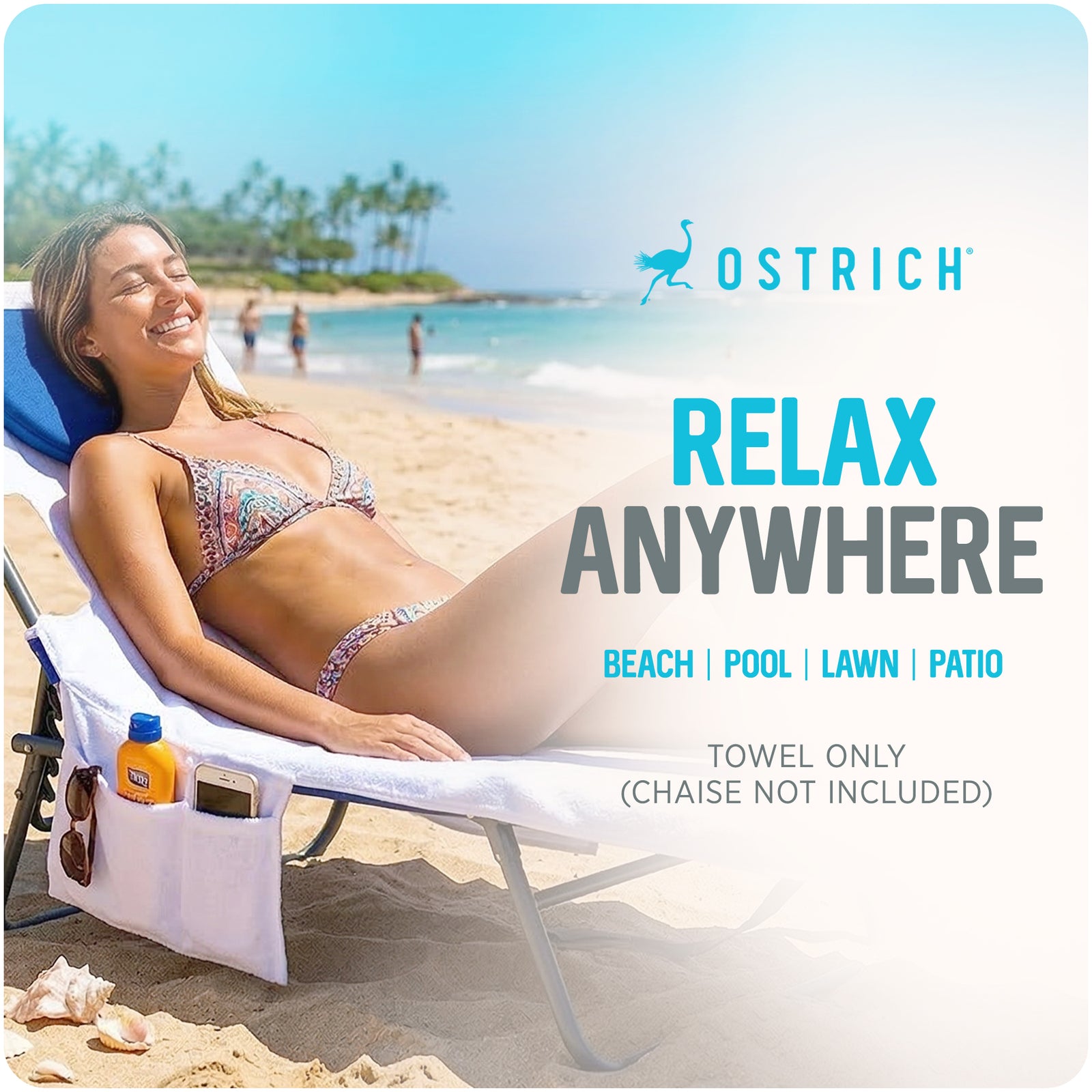 Ostrich Custom Fitted Towel for Chaise Lounge Beach Chair, Towel Cover Only - VMInnovations