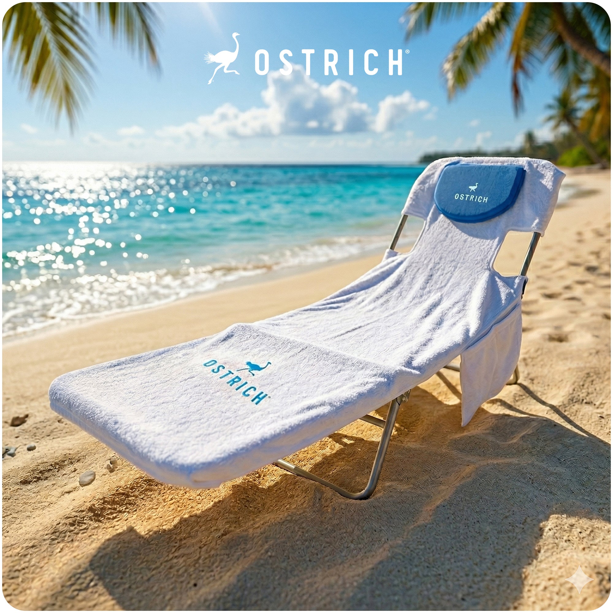 Ostrich The Ladies Comfort Lounger Foldable Beach Chair and Custom Fitted Towel