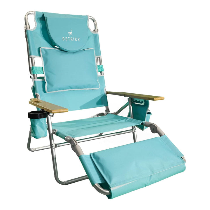 Ostrich Deluxe 3N1 Lightweight Outdoor Lawn Beach Lounge Chair w/Footrest, Aqua