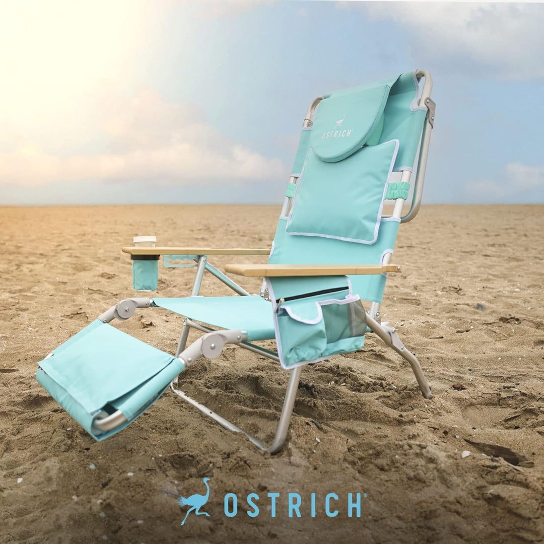 Ostrich Deluxe 3N1 Lightweight Outdoor Lawn Beach Lounge Chair w/Footrest, Aqua