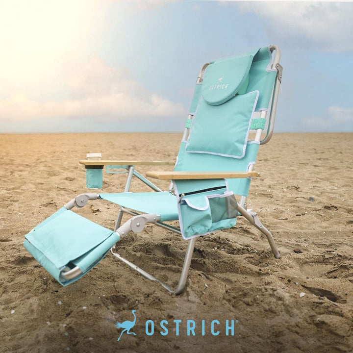 Ostrich Deluxe 3N1 Lightweight Outdoor Lawn Beach Lounge Chair w/Footrest, Aqua