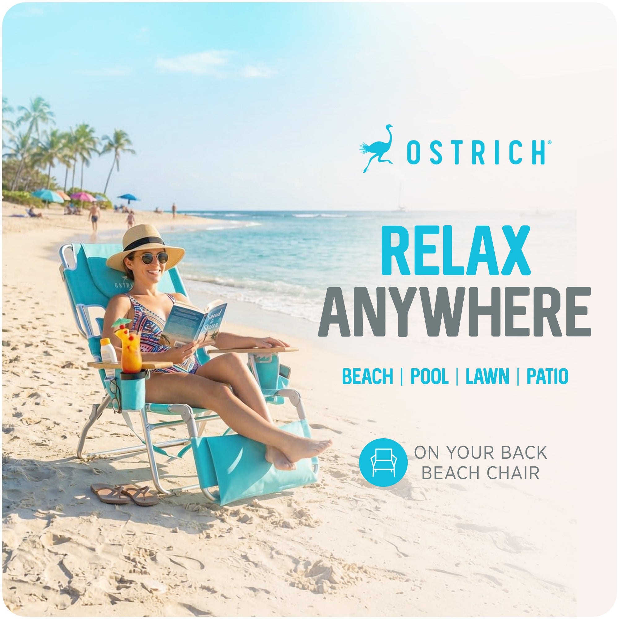 Ostrich Deluxe Lightweight Outdoor Lawn Beach Lounge Chair w/Footrest (Open Box) - VMInnovations