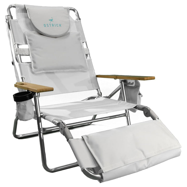 Ostrich Deluxe 3N1 Lightweight Outdoor Lawn Beach Lounge Chair w/Footrest, White