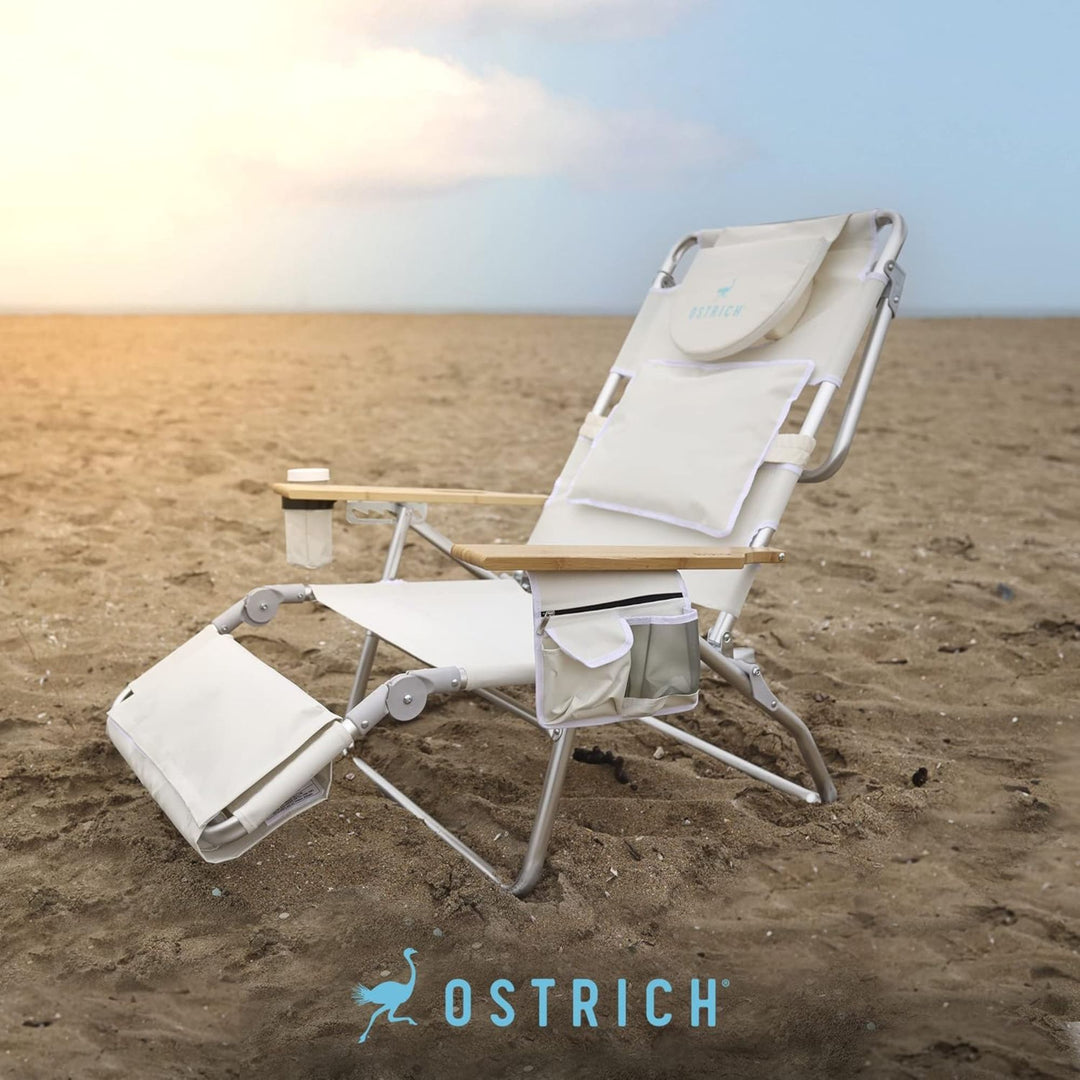 Ostrich Deluxe 3N1 Lightweight Outdoor Lawn Beach Lounge Chair w/Footrest, White