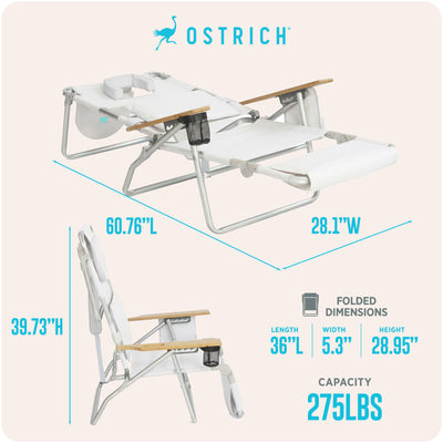 Ostrich Deluxe 3N1 Lightweight Outdoor Lawn Lounge Chair w/Footrest,White (Used)