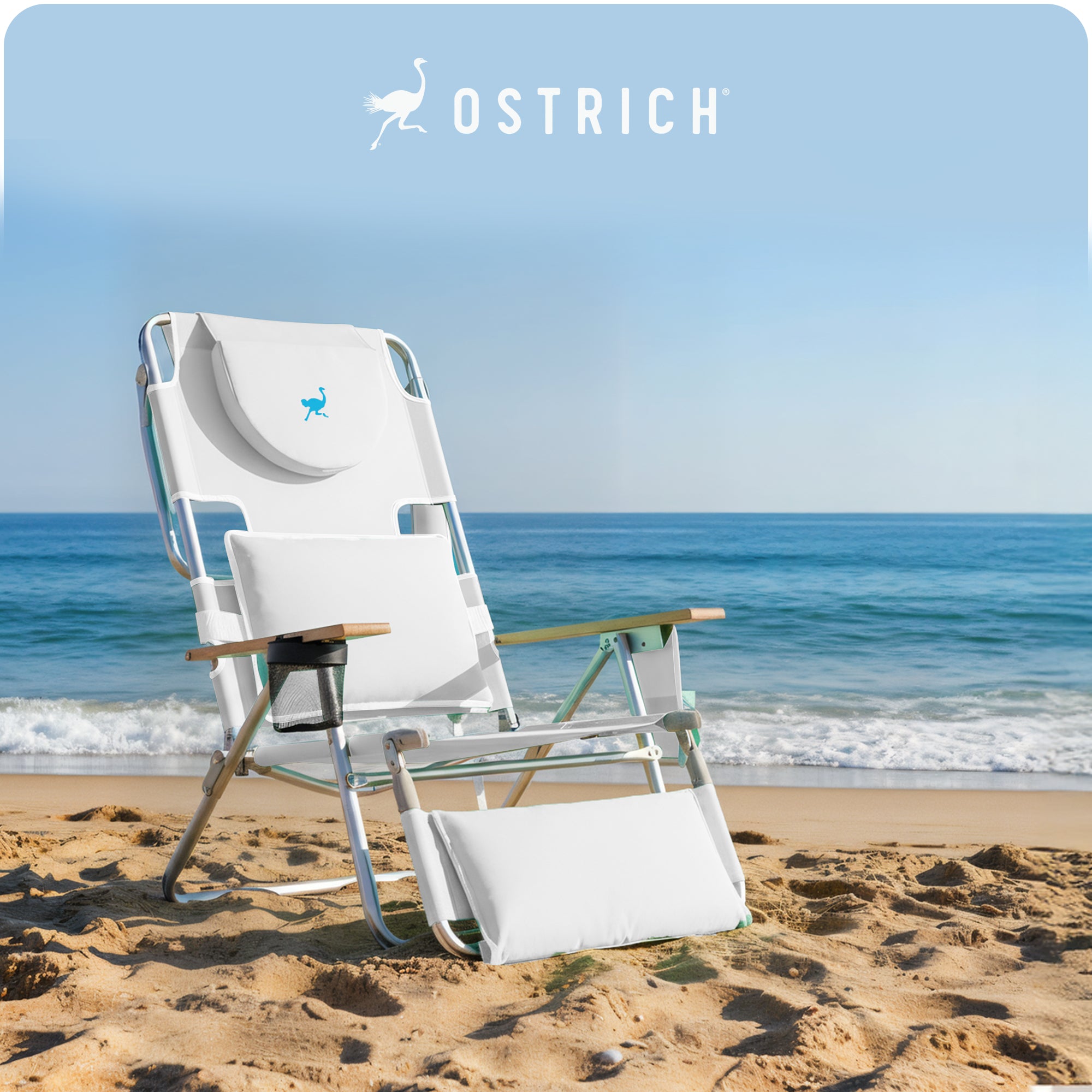 Ostrich Deluxe 3N1 Lightweight Outdoor Lawn Lounge Chair w/Footrest,White (Used)
