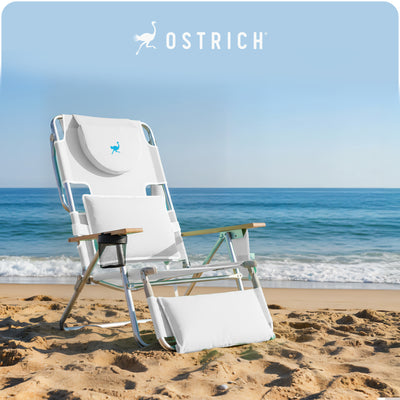 Ostrich Deluxe 3N1 Lightweight Outdoor Lawn Beach Lounge Chair, White(For Parts)