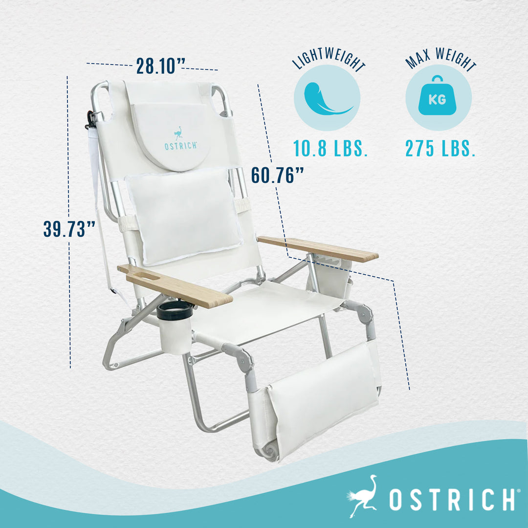 Ostrich Deluxe 3N1 Lightweight Outdoor Lawn Beach Lounge Chair, White(For Parts)