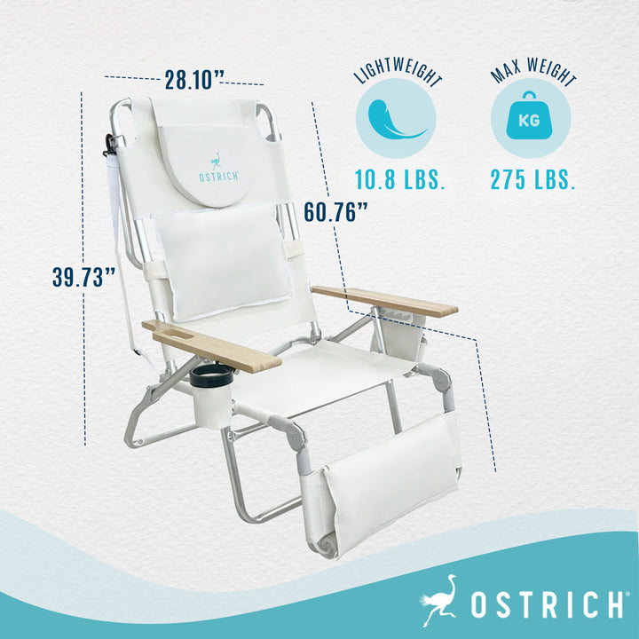 Ostrich Deluxe 3N1 Lightweight Outdoor Lawn Lounge Chair w/Footrest,White (Used)