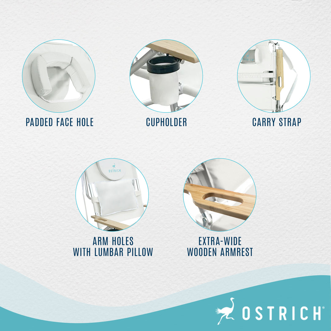 Ostrich Deluxe 3N1 Lightweight Outdoor Lawn Beach Lounge Chair w/Footrest, White