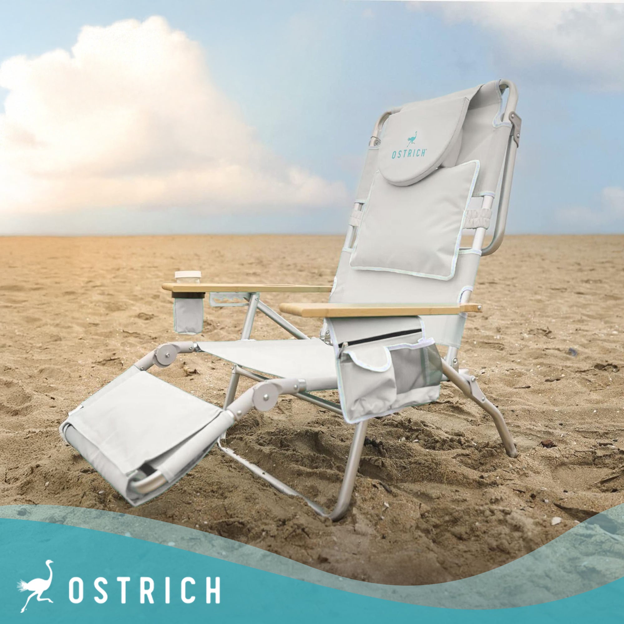 Ostrich 3N1 Lightweight Lawn Beach Lounge Chair w/Footrest, White (Open Box)