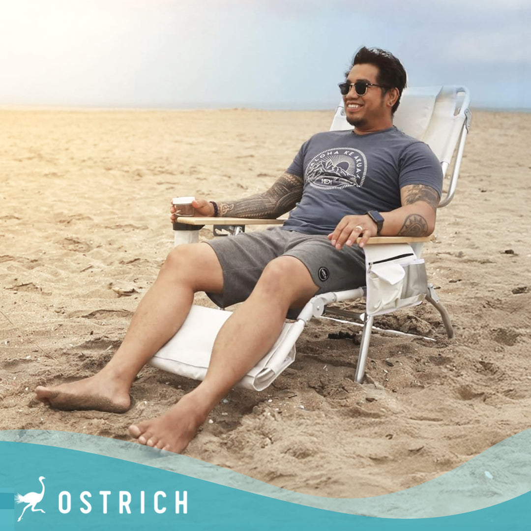 Ostrich Deluxe 3N1 Lightweight Outdoor Lawn Beach Lounge Chair, White(For Parts)