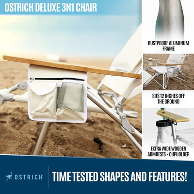 Ostrich 3N1 Lightweight Lawn Beach Lounge Chair w/Footrest, White (Open Box) - VMInnovations