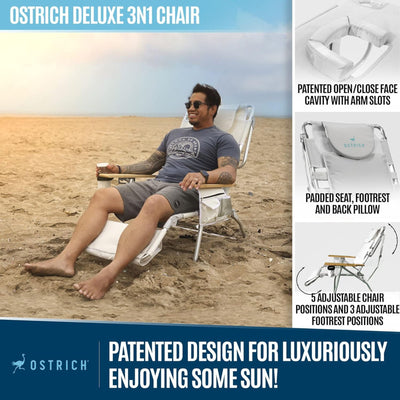 Ostrich Deluxe 3N1 Lightweight Outdoor Lawn Lounge Chair w/Footrest,White (Used) - VMInnovations