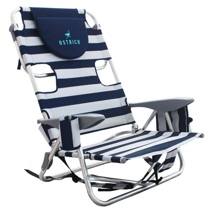 Ostrich Deluxe On-Your-Back Backpack Reclining Beach Pool Camping Chair, Striped