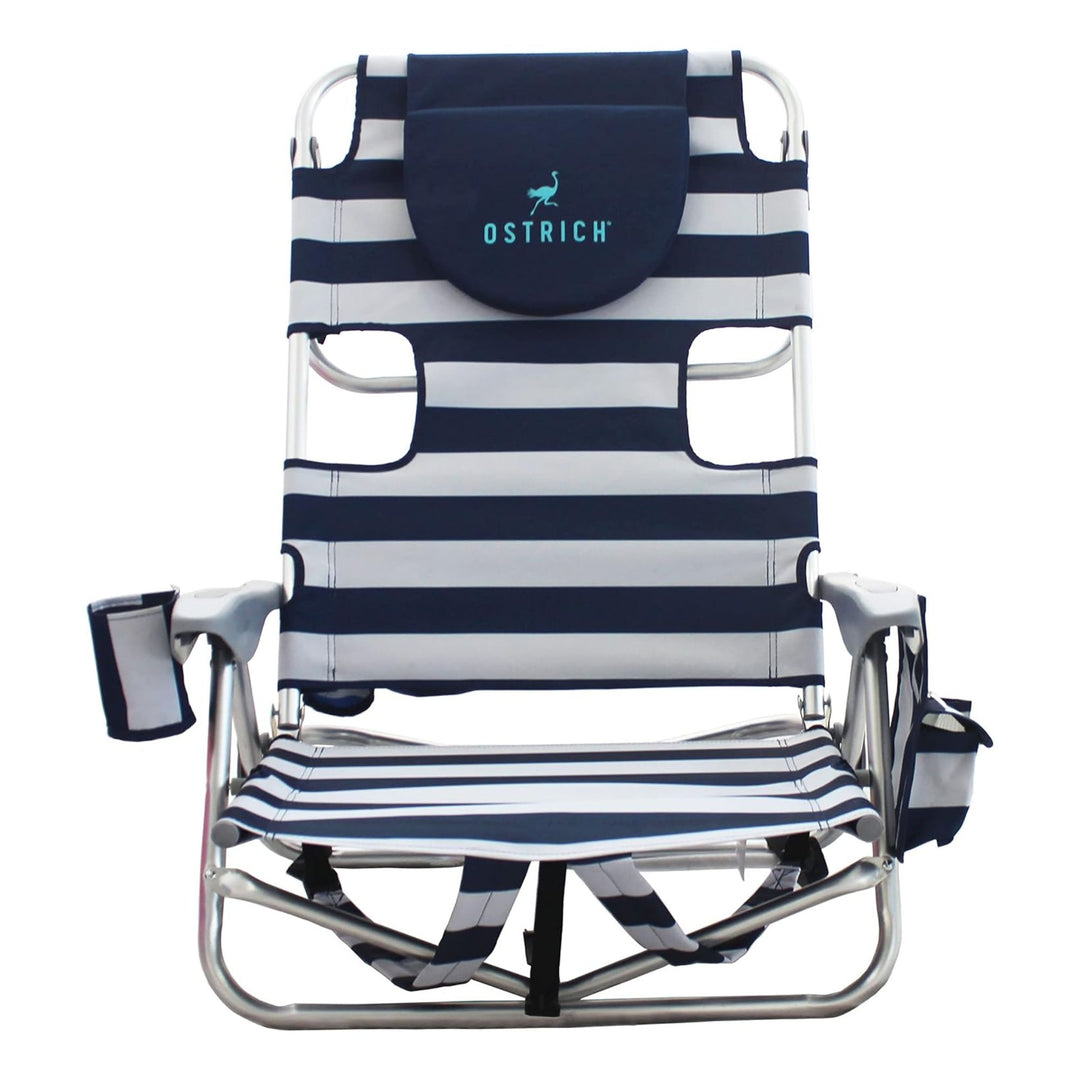 Ostrich Deluxe Backpack Reclining Beach Pool Camping Chair, Striped (Open Box) - VMInnovations