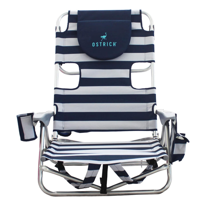Ostrich Deluxe Backpack Reclining Beach Pool Camping Chair, Striped (Open Box)